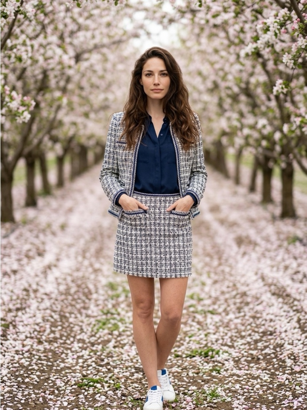 Checked Tweed Mini Skirt - Navy & White